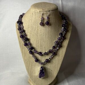 Handcrafted 3 Piece Amethyst Set w/2 necklaces and 1 Earring